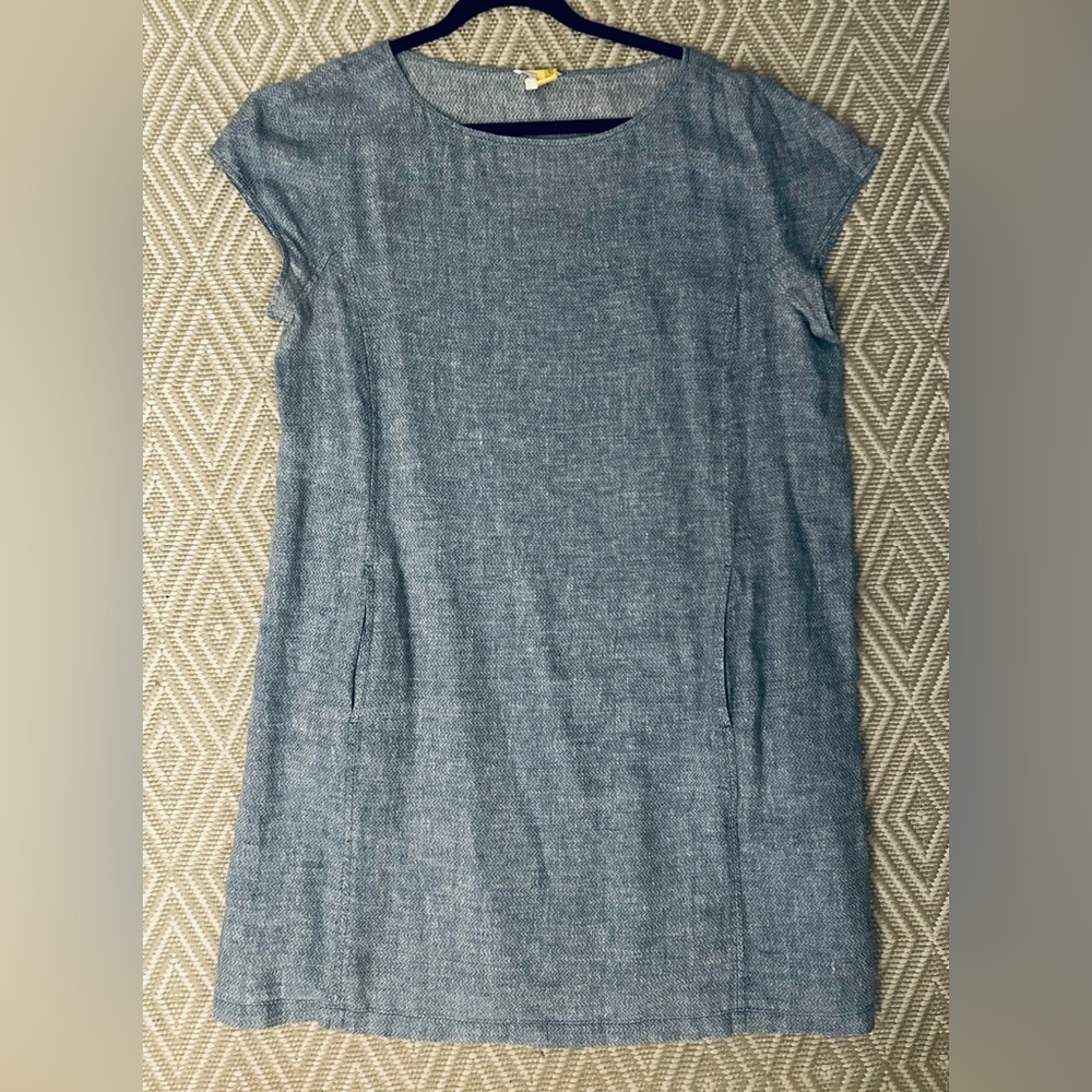 Eileen Fisher Bateau Neck Cap Sleeve Shift Dress Pockets Women Large Chambray